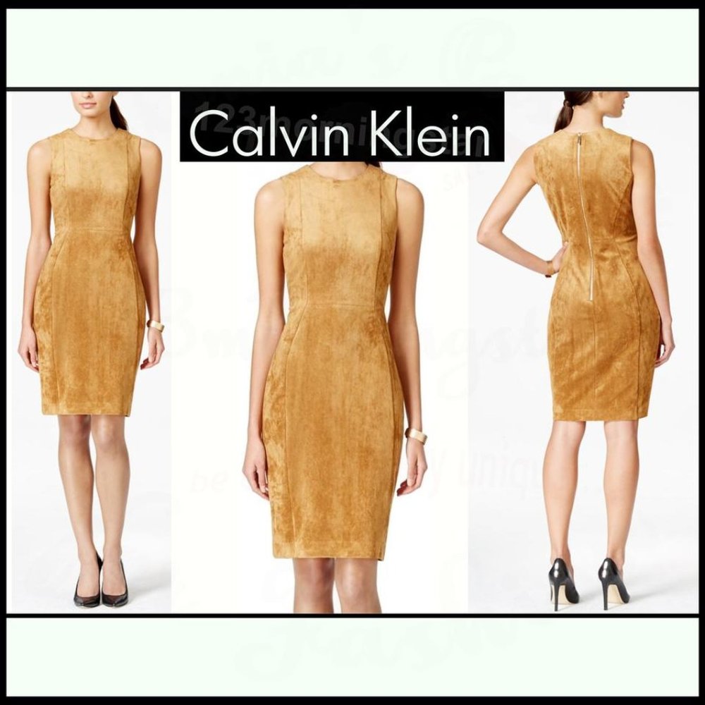 Calvin Klein Faux Suede Sleeveless Sheath Dress, Size 8